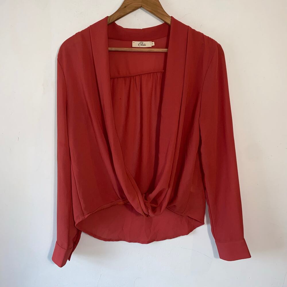 Elodie Red Twist Front Drape Blouse SZ‎ Small Workwear Career Work Top Casual